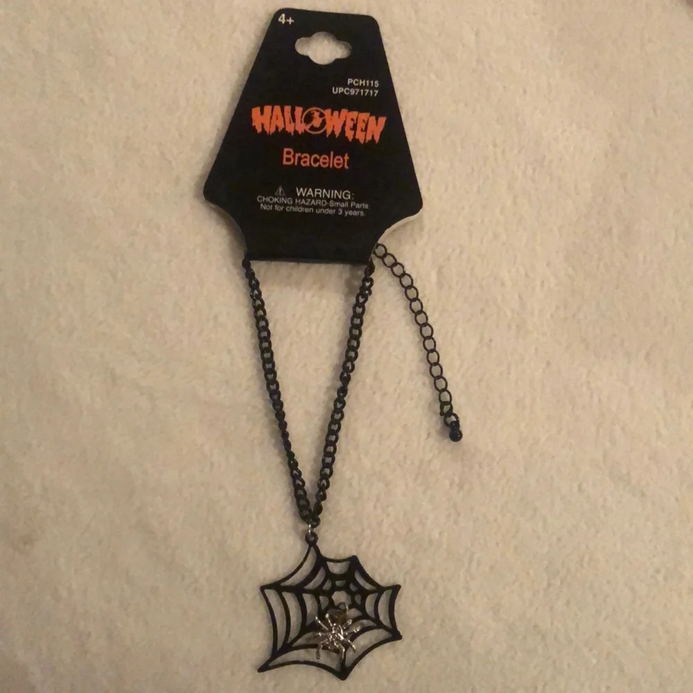 Halloween Black Silver Spider and Web Bracelet